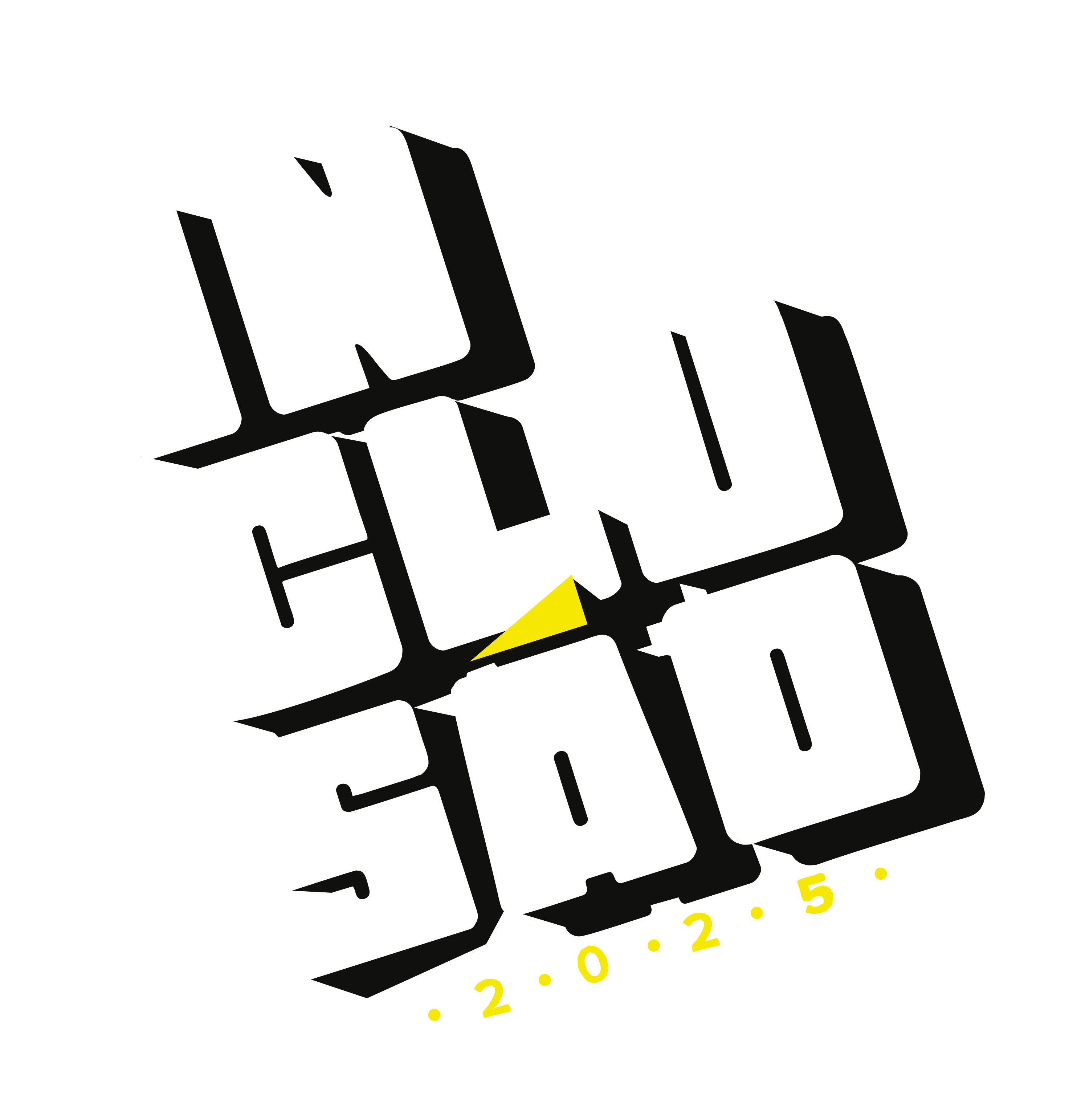 Festival_inclusão_acessibilidade Marca do Festival Inclusão 2025: A palavra “INCLUSÃO” está disposta em três linhas, com letras maiúsculas robustas e em perspectiva, criando um efeito de profundidade com sombra preta. A palavra “FESTIVAL” aparece acima da letra “U”, em letras menores e brancas, em estilo mais fino. A letra “A” da palavra “INCLUSÃO” é destacada com um elemento gráfico amarelo em forma de triângulo. Abaixo, a data “2025” aparece separada por pequenos pontos amarelos.